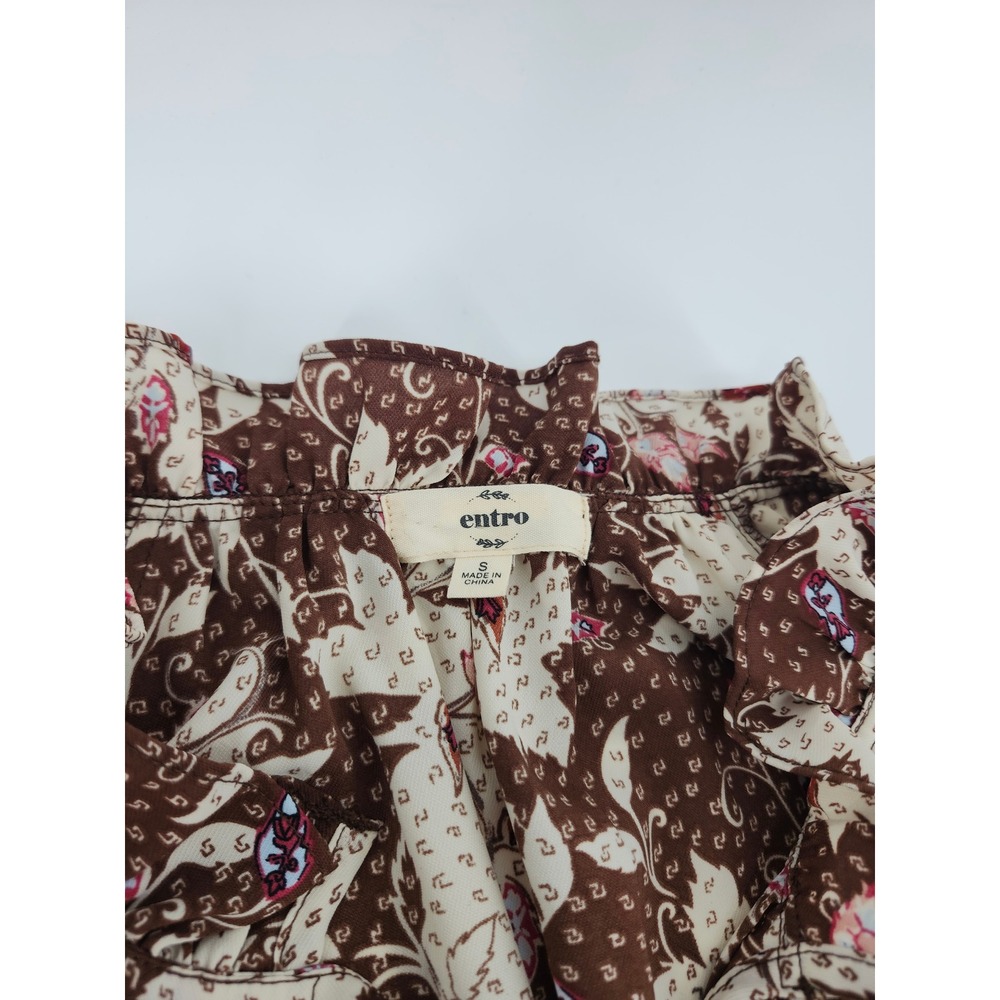 Entro Brown Floral Paisley Smocked Waist Tiered Ruffle Mini Dress Small Boho - Picture 3 of 7